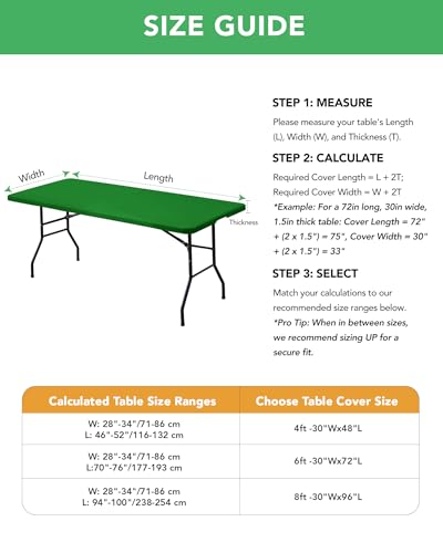 KeyWave Fitted Tablecloth Rectangle Table Cloths - 6 Pack 8 Foot Elastic Stretch Folding Table Top Cover Water-Resistant Reusable for Outdoor Picnic Camping Party Event, Green, 96" L x 30" W - color: Green, size: 8 ft - 6 Pack