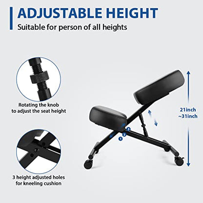Ergonomic Kneeling Chair, Meditation Chair with Height Adjustable and Cushion for Home and Office, Posture Office Stool with an Angled Seat and Casters - size: Height-Angle Adjustable