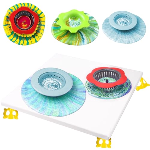 Acrylic Pour Painting Kit with 11 Inch 360° Rotating Turntable | Includes 3PCS Strainers, 4PCS Cone Stands, 5PCS Split Cups, and 10PCS Tablecloths for DIY Art Pouring Acrylic Paint Kit