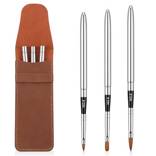 3 Pcs Travel Water Color Brushes, Mini Watercolor Travel Set with Leather Pouch for Watercolors Gouache Acrylics Ink Painting