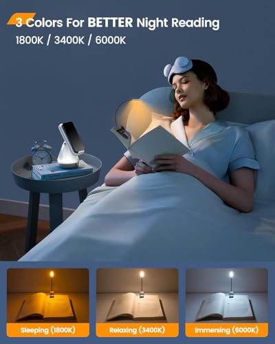 Glocusent Willow Book Light for Reading in Bed, 10 LED Bright Reading Light | 3 Colors & 3 Brightness, Rechargeable, 80Hrs, Lightweight, Clip on, Christmas Stocking Stuffers, Gifts, Book Lovers, Reader - color: Black