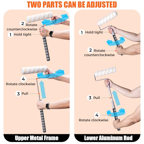 6pcs House Paint Roller Kit, 9 inch Extendable Roller Frame with 5 Microfiber Roller Covers 1/2" Nap, Adjustable Painting Roller (18" - 36") for Walls, Ceilings, Floor, Home Painting Supplies