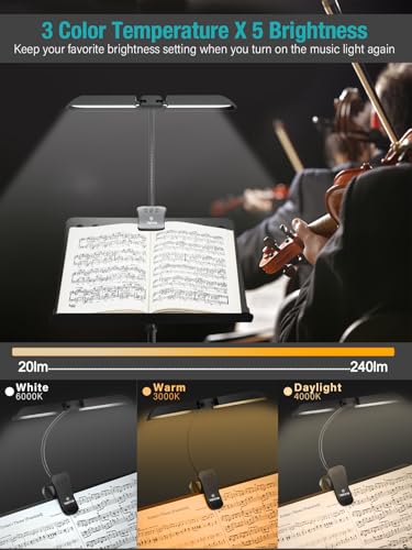 Vekkia 64 Led Rechargeable Music Stand Light - Folding Clip On Piano Lamp | Portable Professional with 5 Brightness×3 Color Temperature for Grand Piano and Book Reading