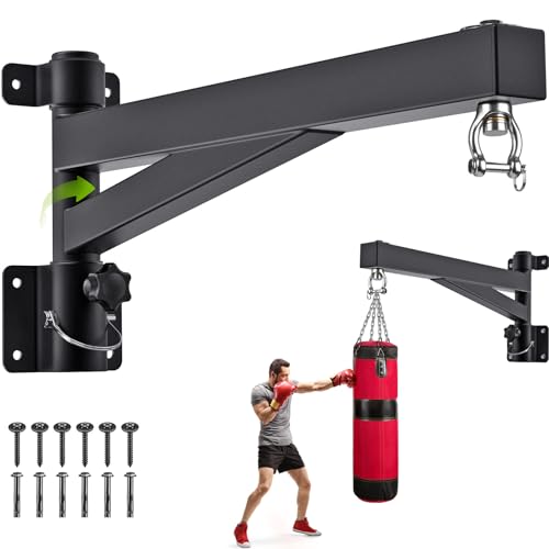 BeneLabel Heavy Bag Hanger for Punching Bag Beam Mount Hardware 360° Rotation Boxing Bag Ceiling Mount I-Beam Hanger for Hanging Heavy Punching Bags Wall Hangers - color: 24" Black wall hanger (Only)