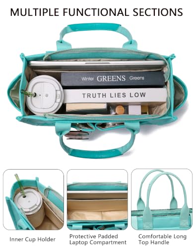 ZHMO Canvas Tote Bag for Women,Women's Bags Crossbody Bags Work Laptop Tote Bag Large Handbags Purse for Travel Nurse Teacher - color: New Upgrade Plus Green With Compartments and Inner Cup Holder