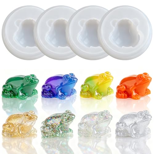 4 Pcs Mini Cute Frog Figurines Silicone Mold | Micro Dollhouse Animal Epoxy Casting Mold Realistic Shapes for DIY Resin Art Fairy Garden Miniatures Landscape Crafts Decor - color: 4 Pcs Frog White