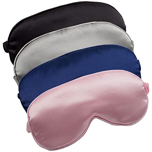 LERSVICVIL Sleep Masks 4 Pack Silky Eye Cover Soft Satin Blindfold Elastic Strap Night Eye Shade for Women Men - color: Black, Silver, Pink and Navy