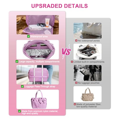 Gosect Women’s Crush Bow Puffer Tote Bag, Water Resistant Laptop Travel Yoga Work Bag - color: Pink