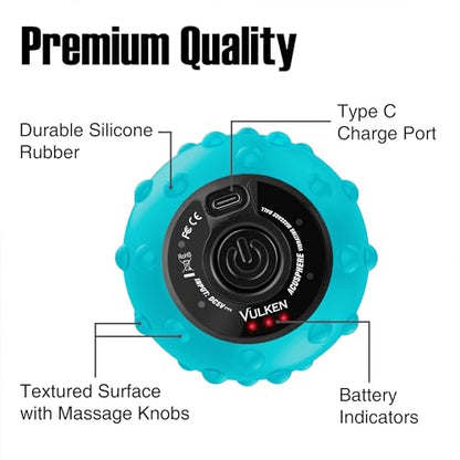 Vulken 4 Speed High Intensity Vibrating Massage Ball with USB Charging for Muscle and Deep Tissue, Plantar Fasciitis Pain Relief, Myofascial Release and Trigger Point Treatment for Back, Blue - color: Blue - Usb