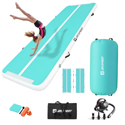 AKSPORT Air Roller Gymnastics Air Barrel for Backbends and Back Handsprings Exercise Training with Electric Air Pump for Home Use/Yoga/Cheerleading/Tumbling/Back Walkovers - color: Double Green, size: 118inx39.4inx4in & 39inx23.6in（Diam)