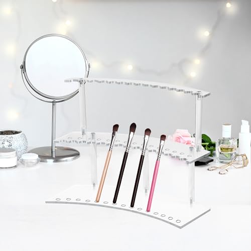 30-Slot Acrylic Pen Holder & 2 Tier Detachable Display Stand for Pens | Makeup Brush Organizer Holder,Pencils & Brushes Display Holder