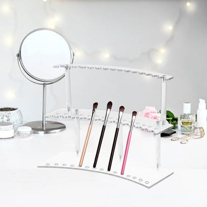 30-Slot Acrylic Pen Holder & 2 Tier Detachable Display Stand for Pens | Makeup Brush Organizer Holder,Pencils & Brushes Display Holder