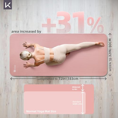 KEEP Extra Thick NBR Yoga Mat for Women & Men, 10mm Thick, 72”x32” Large Exercise Mat with Non-Slip Workout Mat for Yoga, Pilates, Stretching, Meditation – Wide & Cushioned Fitness Mat - color: Sakura pink