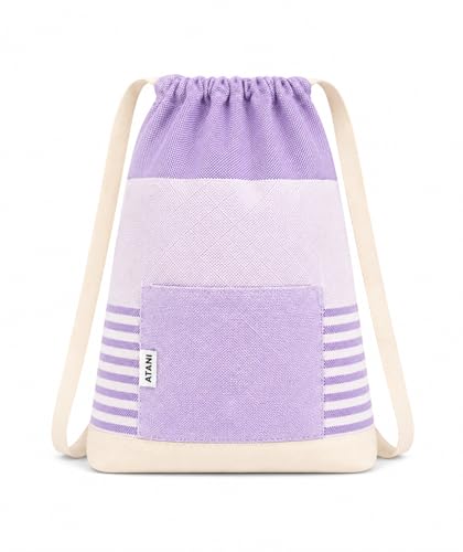 ATANI Turkish Beach Towel, Converts to a Bag, Oversized 100% Cotton Bath Towels Lightweight Quick-Dry Beach Blanket for Travel, Picnic, Camping, Yoga and Pool (Lavender, 71 inc x 39 inc) - color: Lavender, size: 71 inc x 39 inc