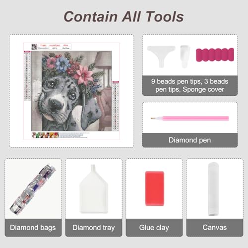 Anuver Diamond Painting Kits for Adults Dog, Round Diamond Art Kits for Beginners, 5D DIY Full Drill Crystal Gem Painting Kits for Home Wall Decor 12x12Inch, Animal