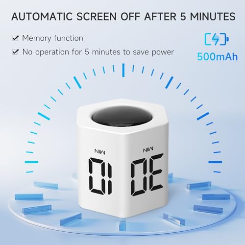 Productivity Timer, 1, 5, 10, 30, 60 Minute Presets, Desk Cube Timer | Gravity sensor, mute and vibration modes; ADHD-friendly for work, study, kitchen and back to school - color: White