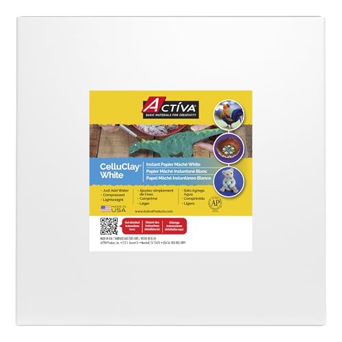 Activa CelluClay Instant Paper Mache, 24lb, Sculpting & Modeling Compound | Easy-to-use, no mess, just add water, air dry, for sculpture, mixed media, fine art, craft, décor, dioramas, masks, props - size: 24 pound