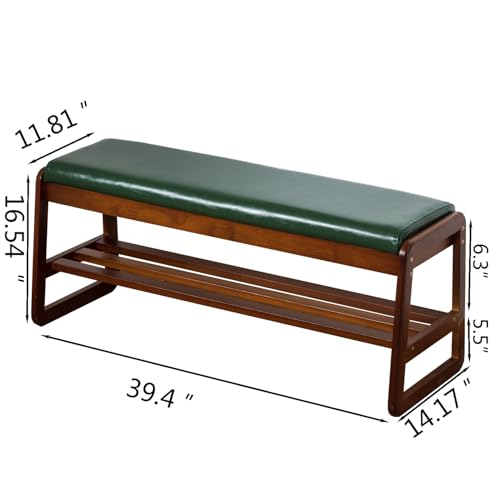 SOBIBO Solid Wood Shoe Rack Bench with Flip-Top Storage, Green, 39.4" | Mid-Century Modern, Flip-top Hidden Storage, Faux Leather Cushion, 600lb Capacity, Ideal for Entryway, Hallway, Bedroom - color: Green(flip‑top), size: 39.4 inches