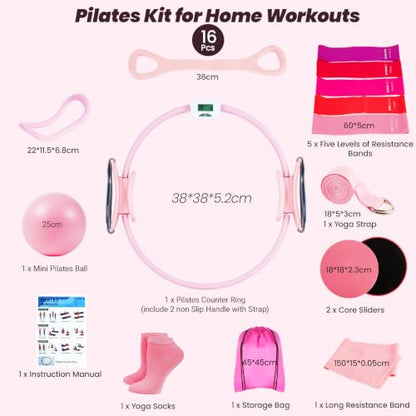 Pilates Kit for Home Workouts,Pilates Equipment for Women with 15" Ring