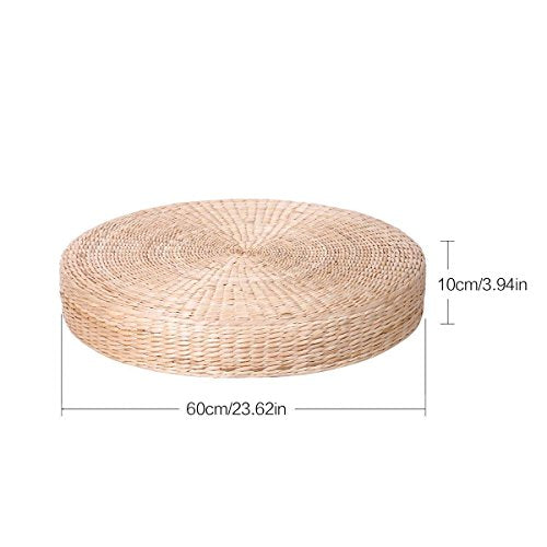 HUAWELL 2 Pieces Japanese Tatami Floor Pillow Set Zafu Natural Seat Furniture Set Meditation Floor Mat Cushion Multi-Functional Handmade Breathable Circle Beige - size: 23.6*23.6*3.94 Inch