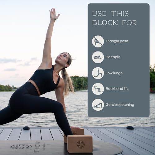 FFLLOOWW Premium Cork Yoga Block – Non-Slip, High-Density Support for Yoga, Pilates, Stretching, Home Workouts & Balance Training