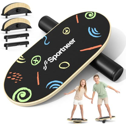 Sportneer Kids Balance Board, 4-Mode Adjustable Balance Trainer - color: Doodle Black