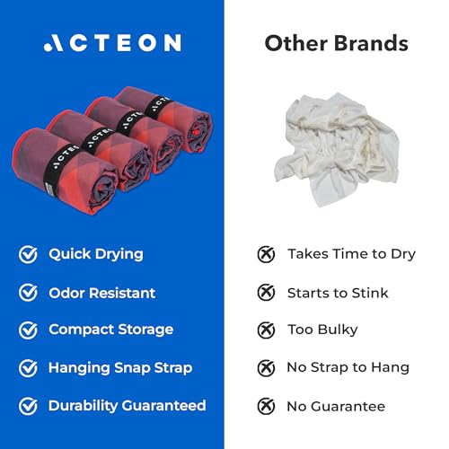 Acteon 극세사 체육관 타월 4팩, 빠른 건조, 냄새 없는 운동 타월, 남성 및 여성용, 체육관, 요가, 달리기, 여행용, 흡수력이 뛰어난 스포츠 스웨트 타월, 40.6 x 76.4cm(16 x 30.5인치) - color: 마그마.