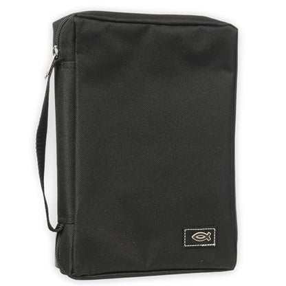 Christian Art Gifts Men or Women's Bible Cover Secure Zipper Jesus Fish, Black Canvas, Medium - color: Black/Jesus Fish #2, size: Medium