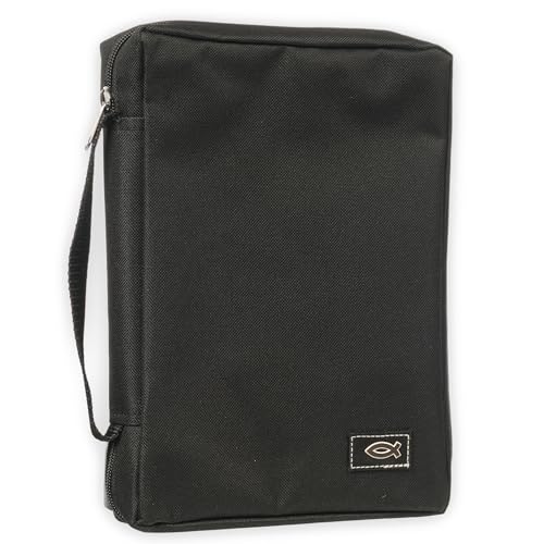 Christian Art Gifts Men or Women's Bible Cover Secure Zipper Jesus Fish, Black Canvas, Medium - color: Black/Jesus Fish #2, size: Medium
