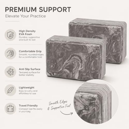 EXERZ Yoga Blocks 2 pack, Gym Blocks, Exercise Workout Fitness Bricks, Pilates Stretch Handstand Non-Slip - color: Marble Black