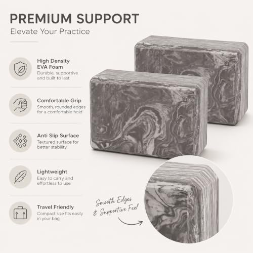 EXERZ Yoga Blocks 2 pack, Gym Blocks, Exercise Workout Fitness Bricks, Pilates Stretch Handstand Non-Slip - color: Marble Black