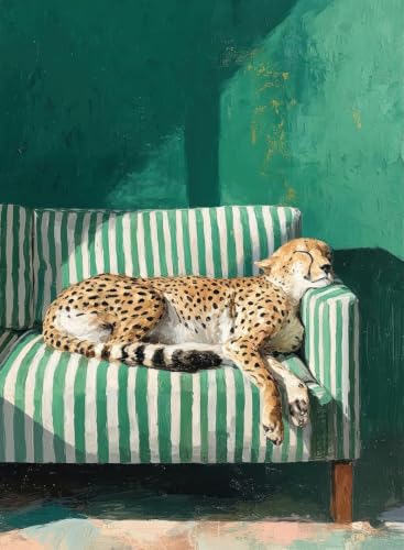 DAZZLEDOTS Diamond Art Kits, Cheetah Leopard on Green Sofa Diamond Painting | DIY 5D Full Drill Round Diamond Dots Arts and Crafts for Adults Beginner Home Wall Decor 12x16 Inch - color: DT136