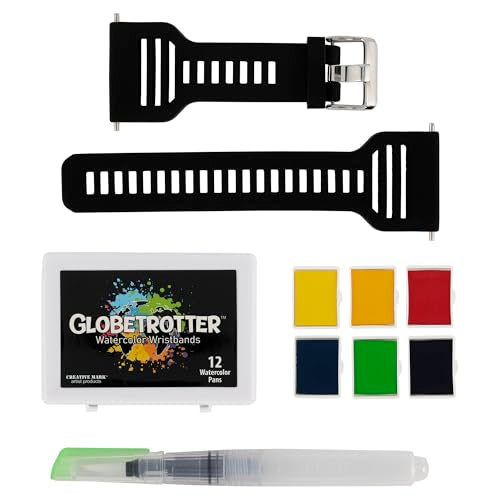 Creative Mark Globetrotter Watercolor Wristbands - Beautiful Watercolor Palette Held on Your Wrist! - Pan Set of 12 - style: Pan Set of 12