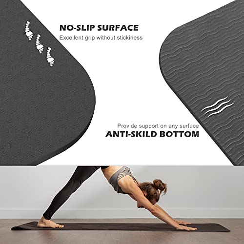 Yoga Mat Non Slip, Pilates Fitness Mats, Eco Friendly, Anti-Tear 1/4" Thick Yoga Mats for Women, Exercise Mats for Home Workout with Carrying Sling and Storage Bag - color: Black