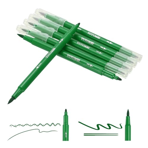 PATIKIL Dual Brush Markers, Green Fine and Brush Tip Pen Artist Colored Marker Set Supplies for Adult Coloring Books Lettering Journaling Calligraphy Drawing Doodling, 6 Pcs - color: Green
