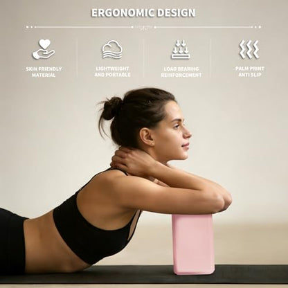 Yoga Blocks 2 Pcs, 9"x6"x3" Yoga Brick Foam Blocks EVA Foam Block Yoga Props Accessories for Yoga Pilates Stretching and Meditation - color: Light Pink