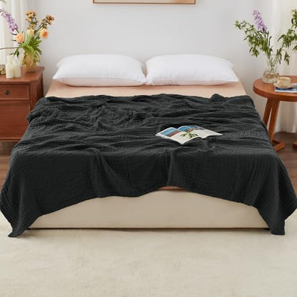 Love's cabin 100% Cotton Muslin Blanket, 6 Layer Lightweight Breathable Gauze King Size Blanket 108 x 90 Inches, Soft Summer Blanket for Bed, Black - color: Black, size: King(108"x90")