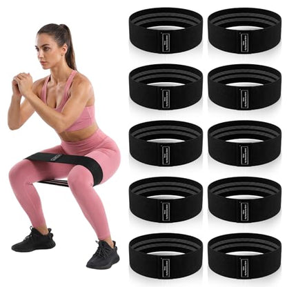 10 Pcs Fabric Resistance Bands for Working Out Non-Slip Booty Exercise Loop Bands for Legs, Glutes, and Fitness Training, Yoga Pilates Fitness Gym, Black