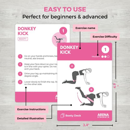 Arena Strength Workout Cards - Instructional Fitness Deck for Booty Band Workouts, Beginner Fitness Guide for Resistance Band Training Exercises at Home. Includes Workout Routines. - style: Booty/Legs