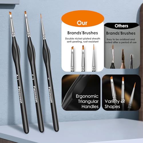 12Pcs Detail Paint Brushes Set for Miniature Fine Art Painting | Triangular handles for acrylic, watercolor & oil paints. Great for crafts, models, figurines, face paint & paint-by-number - color: Silver, Black