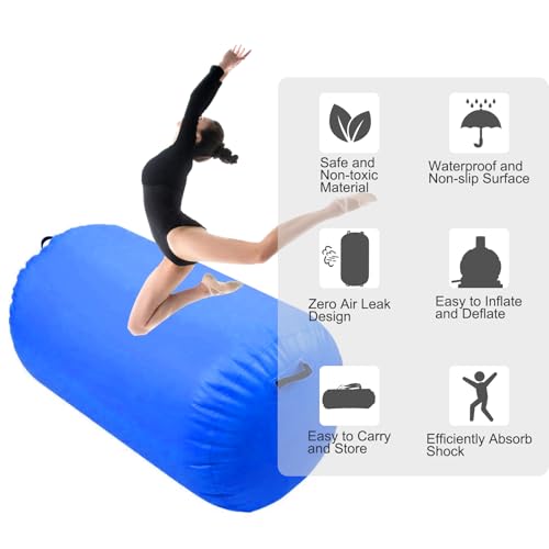 Inflatable Air Roller Mat with Pump for Gymnastics Training - color: blue+pump, size: length 100cm,diameter 75cm