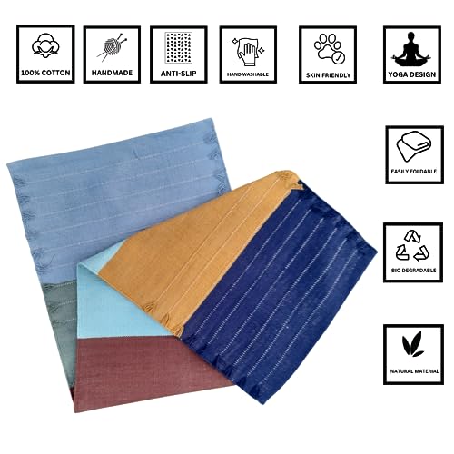 Jaipur art & Rugs Cotton Yoga Mat - Eco-Friendly Hand-Woven Rug - Non Slip & Thick (24”x72”x5mm) for Everyday Fitness at Home - Comfortable Extra-Long - color: Multicolor 2