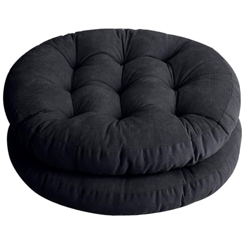 Tiita 22 Inch Floor Cushion - Round Outdoor Chair Cushion Pad with Corduroy - color: Round|black, size: 2 Count (Pack of 1)