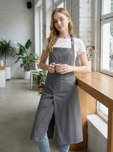 Molaxhome Split Pottery Apron with 3 Pockets Unisex with Adjustable Strap | Cotton Blend,Kitchen Apron,for Ceramics,Gardening,Kitchen Cooking - color: Grey
