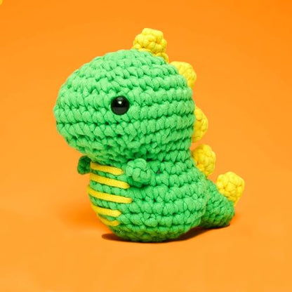 The Woobles Crochet Kit for Beginners (Fred the Dinosaur) | As seen on Shark Tank, Kit includes: Easy Peasy Yarn, pre-started piece, hook, safety eyes, stuffing, video tutorials - color: Fred The Dinosaur