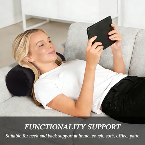 Microbead Bolster Tube Pillows with Double Cover，Squish Bean Bed Microbead Pillow Soft Neck Back Lumbar Support Smooth Cool Touch Comfortable Fabric (Black) - color: Black