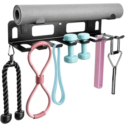 Gym Equipment Storage Rack, Multifunctional Workout Equipment Storage, Gym Wall Storage for Resistance Bands, Yoga Mats, Jump Ropes, Barbells