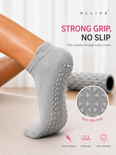 ALLIVE Pilates Socks with Grips for Women, Bamboo Breathable Non Slip Socks for Yoga, Barre, Studio, and Home Use - color: 3pairs Blackwhitegrey