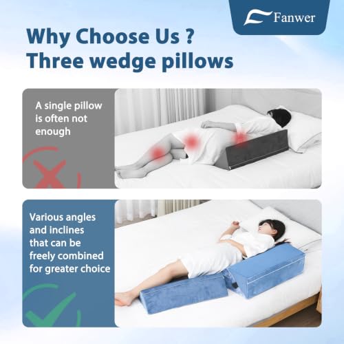 Fanwer Positioning Wedge Pillow for Side Sleeping (3 in 1),23.6",Light Blue - color: Light Blue, size: 23.6in
