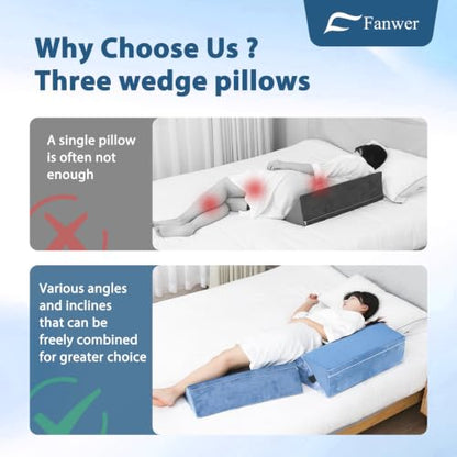 Fanwer Positioning Wedge Pillow for Side Sleeping (3 in 1),23.6",Light Blue - color: Light Blue, size: 23.6in